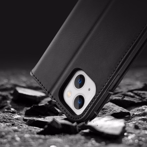 Dux Ducis Hivo ādas atveramais apvalks no dabīgās ādas ar karšu un dokumentu maciņu iPhone 14 Plus, melns