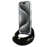 Guess Pār plecu aukla 4G Raksta Apvalks ar Auklu iPhone 16 Pro - melns