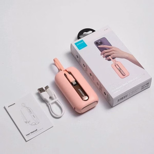 Portatīvais lādētājs Joyroom JR-L012 rozā 10000mAh (PD 22.5W) + iebūvēti Type-C / Lightning kabeļi