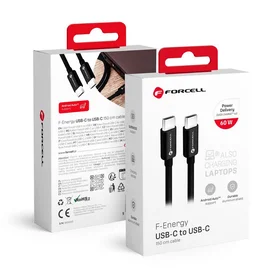FORCELL F-ENERGY C338 kabelis Type C uz Type C PD QC4.0 3A 60W 1,5 m melns