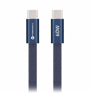 Kabelis USB C uz USB C Forcell F-Energy QC4.0 PD 3A 60W Cafule Flat 1,2 m CCFN23 tumši zils