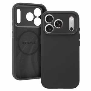 Liavec Silk Shield maciņš ar metāla kameras rāmi priekš Iphone 17 Pro Max melns