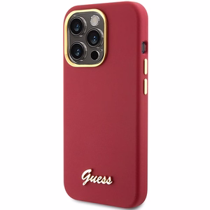 Guess Silicone Script Metal Logo & Frame viedtālruņa apvalks iPhone 15 Pro - sarkans