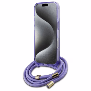Guess Crossbody Cord Script Magnētiskais viedtālruņa apvalks iPhone 16 Pro Max - violets