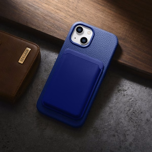 iCarer Litchi Premium ādas viedtālruņa apvalks iPhone 14 Plus Magnētiskais ādas apvalks ar MagSafe Tumši zils (WMI14220711-DB)