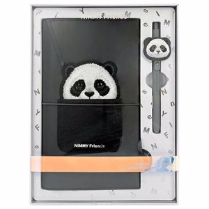 NIMMY komplekts 2in1 piezīmju grāmata + pildspalva BIG EYED PET 2.0 Panda, melnā krāsā