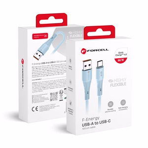 FORCELL F-ENERGY C342 kabelis USB A uz Type C QC4.0 3A 66W Silikona 1 m zils