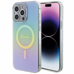 Guess IML Iridescent Magnētiskais viedtālruņa apvalks iPhone 15 Pro - tirkīza