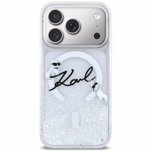 Karl Lagerfeld Liquid Glitter Karl Script Logo MagSafe Maciņš for iPhone 17 Pro - Clear