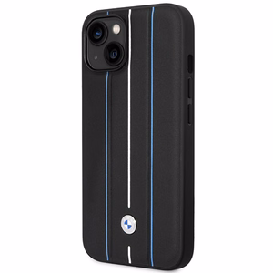 Viedtālruņa apvalks BMW BMHCP14S22RVSK iPhone 14 6.1" melna/melna cietais apvalks Ādas Zīmogs Zilas Līnijas