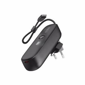SBS Hybrid PD 20W 5000mAh внешний аккумулятор со встроенным кабелем и складной вилкой - Чёрный