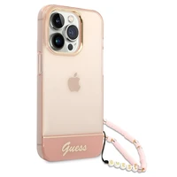 Guess GUHCP14XHGCOHP iPhone 14 Pro Max 6.7" rozā/rozā cietais apvalks Translucent Pearl Strap