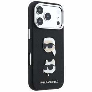 Karl Lagerfeld Saffiano Karl & Choupette Heads Pins & Logo vāciņš modelim iPhone 18 Pro / 17 Pro – melns