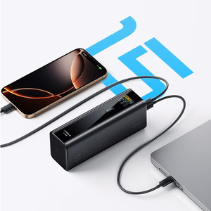 Cuktech PB200U ārējais akumulators 20 000 mAh, 210 W, ar 2 USB-C un USB-A pieslēgvietām, TFT displeju un 240 W USB-C kabeli – melns