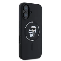 Karl Lagerfeld silikona viedtālruņa apvalks Karl&Choupette Heads Ring Magnētiskais iPhone 16 - melns