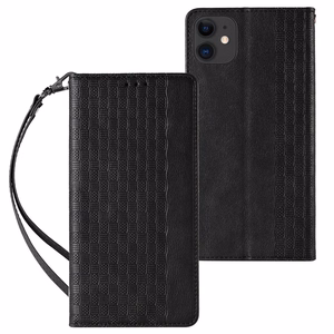 Magnet Strap Case для iPhone 12 кошелёк + мини-подвеска ремешок чёрный