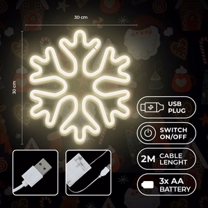 Forever Light FLNE20 LED neona Ziemassvētku sniegpārslas formas dekoratīvais gaismeklis, balts