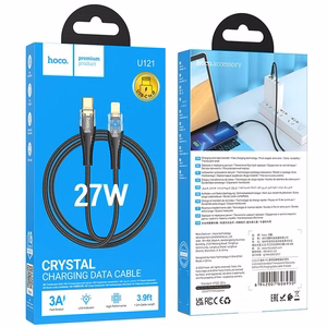 Kabelis USB C uz Lightning Hoco PD 27W 1,2 m U121 melns caurspīdīgs