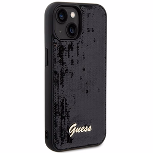 Guess Sequin Script Metal viedtālruņa apvalks iPhone 14 / 15 / 13 - melns