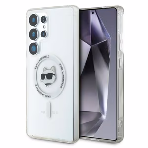 Karl Lagerfeld pogu Choupette Head izdrukātais logotips Magnētiskais viedtālruņa apvalks Samsung Galaxy S25 Ultra balts