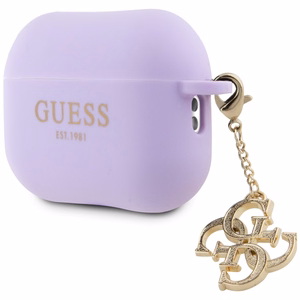 Guess GUAP2LECG4U apvalks AirPods Pro 2 vāciņam - violeta šķidrā silikona mirdzošā trijstūra piekariņš