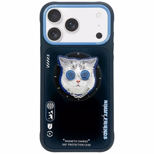 NIMMY viedtālruņa apvalks GLASSES COOL CAT saderīgs ar MagSafe priekš IPHONE 17 melns zils