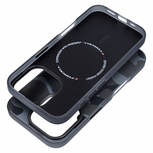 Viedtālruņa apvalks FORCELL F-PROTECT ar divslāņu 4D tehnoloģiju, militārā kritiena testa saderīgs ar MagSafe paredzēts IPHONE 16 PLUS melna kamuflāža