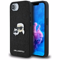 Karl Lagerfeld Fixed Glitter Karl&Choupette Heads Metal Pin viedtālruņa apvalks iPhone 16e - melns