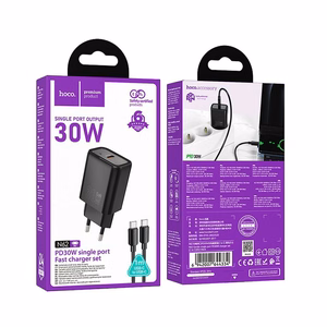 Viedtālruņa lādētājs Hoco USB C QC PD 30W + kabelis USB C uz USB C N62 melns