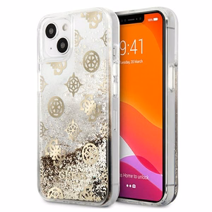 Guess GUHCP13SLGPEGO iPhone 13 mini 5.4" zelta/zelta cietais apvalks Peony Liquid Glitter