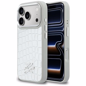Karl Lagerfeld Croco KL Script Logo MagSafe maciņš for iPhone 17 Pro Max - sudraba