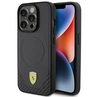 Ferrari oglekļa šķiedras metāla logotipa MagSafe apvalks iPhone 15 Pro – melns