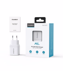 Choetech PD6051 2x USB-C PD 35W GaN sienas lādētājs ar ekrānu - balts