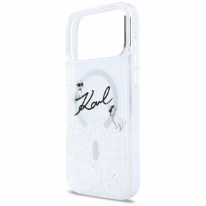 Karl Lagerfeld Liquid Glitter Karl Script Logo MagSafe Maciņš for iPhone 17 Pro Max - Clear