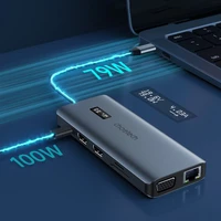 Choetech daudzfunkcionāls HUB ar displeju 12in1 USB-C uz USB-C / USB-A / HDMI / VGA / AUX / SD / TF pelēks (HUB-M26)