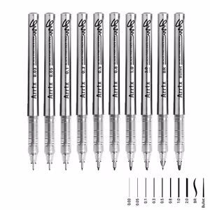 Acrylic Fineliner Pens ARRTX, Melns, 10pcs