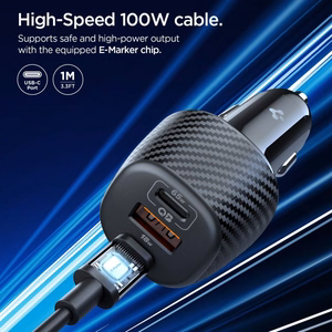 Spigen Essential EV1133 3 portu auto lādētājs - melns