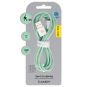 Blavec Kabelis Candy pīnīts - USB uz Lightning - 2,4A 2 metres Apple CarPlay (CCA-UL24GN20) zaļš