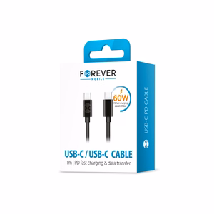 Forever kabelis USB-C - USB-C 1,0 m 60W melns