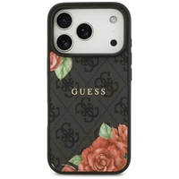 Guess 4G Flowers Print Magnētiskais viedtālruņa apvalks iPhone 17 Pro Max - melna