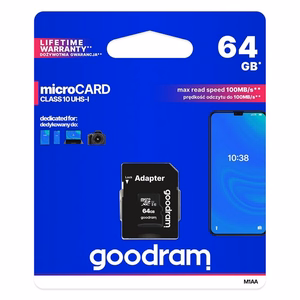 GOODRAM atmiņas karte microSD 64GB 100MB/s class 10 UHS I ar SD adapteri