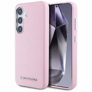 Karl Lagerfeld Saffiano Pilnībā Apvīts Pagarināts Metāla Logotips Magnētiskais viedtālruņa apvalks Samsung Galaxy S25 - rozā