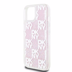 DKNY šķidrā spīduma vairāku logotipu viedtālruņa apvalks iPhone 15 / 14 / 13 - rozā
