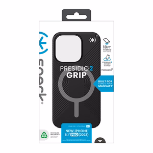 Speck Presidio2 Grip MagSafe vāciņš ierīcei iPhone 15 Pro, melns ar slānekļpelēkām detaļām