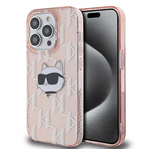 Karl Lagerfeld IML Choupette galvas un monogrammas apvalks iPhone 14 Pro Max - rozā
