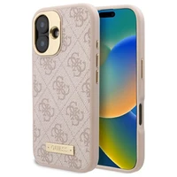 Guess 4G Logo Plate Magnētiskais viedtālruņa apvalks iPhone 16 - rozā