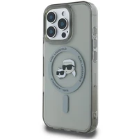 Karl Lagerfeld IML Metal Karl&Choupette Head magnētiskais viedtālruņa apvalks iPhone 16 Pro - melns