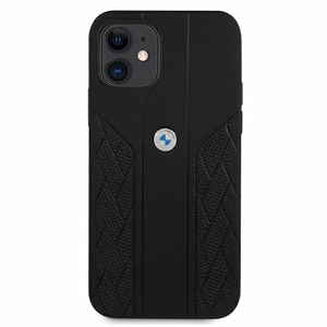 BMW Ādas izliekts perforēts viedtālruņa apvalks iPhone 12 mini - melns