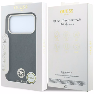 Guess Grained Round Strass Logo MagSafe vāciņš iPhone 18 Pro Max / 17 Pro Max – melns