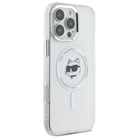 Karl Lagerfeld IML Metāla Choupette Head Magnētiskais viedtālruņa apvalks iPhone 16 Pro - balts
